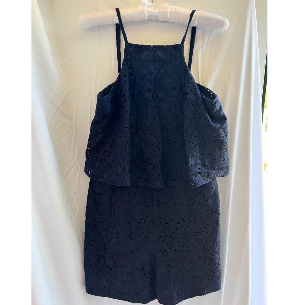 Navy blue, Lily Pulitzer, lace romper in brand new condition